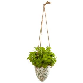 Basil Artificial Plant in Hanging Vase (size: 26")