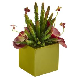Succulent Artificial Plant in Green Planter (size: 11")