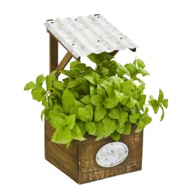 Basil Artificial Plant in Tin Roof Planter (size: 11")