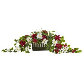Poinsettia and Holly Plant in Planter (Real Touch) (size: 39")