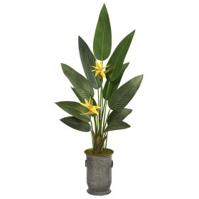 Bird of Paradise Plant in Metal Planter (Real Touch) (size: 62")