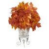 Autumn Maple Leaf Artificial Plant in Metal Planter