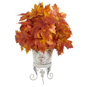 Autumn Maple Leaf Artificial Plant in Metal Planter (size: 20")