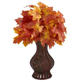 Autumn Maple Leaf Artificial Plant in Decorative Planter (size: 24")