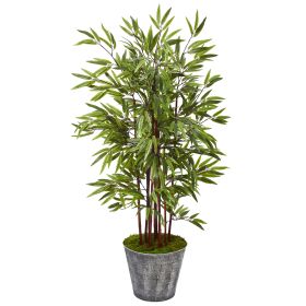 Bamboo Artificial Tree in Black Embossed Tin Planter (size: 54")