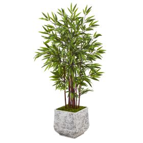 Bamboo Artificial Tree in White Planter (size: 55")