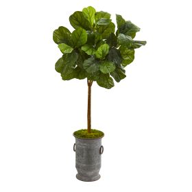 Fiddle Leaf Tree in Vintage Metal Planter (Real Touch) (size: 46")