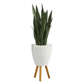 Sansevieria Artificial Plant in White Planter with Stand (size: 4')
