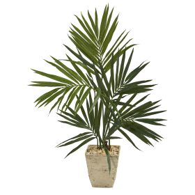 Kentia Artificial Palm Tree in Country White Planter (size: 50")