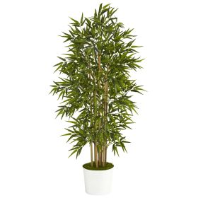Bamboo Artificial Tree in White Tin Planter (size: 64")
