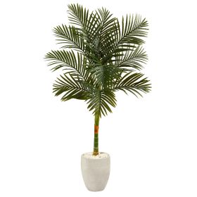 Golden Cane Artificial Palm Tree in White Planter (size: 63")