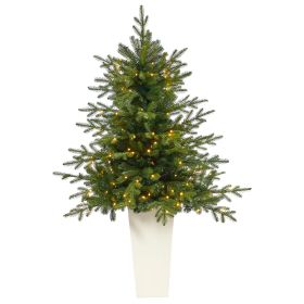 Swedish Fir Christmas Tree w/160 LED Lights in Planter (size: 5')