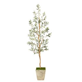 Olive Artificial Tree in Country White Planter (size: 70")