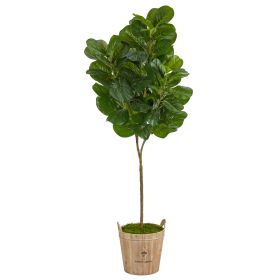 Fiddle Leaf Fig Artificial Tree in Farmhouse Planter (size: 74")