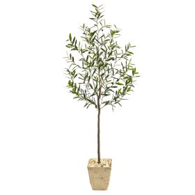 Olive Artificial Tree in Country White Planter (size: 75")