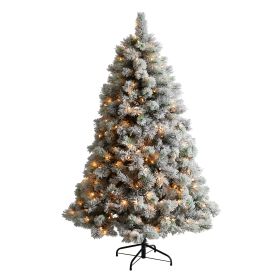Flocked Oregon Pine Artificial Christmas Tree (size: 6’)