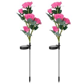 2Pcs Solar Powered Lights Outdoor Rose Flower LED Decorative Lamp Water Resistant Pathway Stake Lights For Garden Patio Yard Walkway (Option: ROSeLight Pink  GPCT2860)