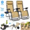 2Packs Zero Gravity Lounge Chair w/ Dual Side Tray 330lbs Load Foldable Recliner Chair w/ Stress Relief Pillow Patio Poolside Beach Lying Chair