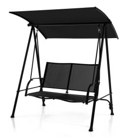 2-Seat Outdoor Canopy Swing with Comfortable Fabric Seat and Heavy-duty Metal Frame (Color: black)