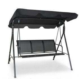 3 Person Steel Frame Patio Swing with Polyester Angle and Adjustable Canopy (Color: black)
