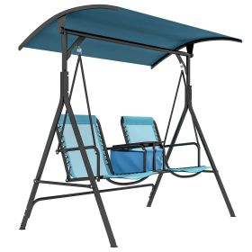 Outsunny 2-Seat Patio Swing Chair, Outdoor Canopy Swing Glider with Pivot Storage Table, Cup Holder, Adjustable Shade (Color: as Pic)