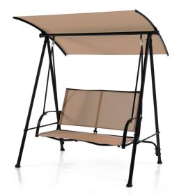 2-Seat Outdoor Canopy Swing with Comfortable Fabric Seat and Heavy-duty Metal Frame (Color: beige)