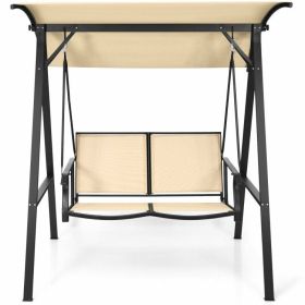 2 Person Patio Swing with Weather Resistant Glider and Adjustable Canopy (Color: beige)